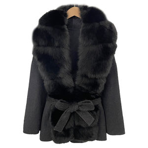 Abrigo de Primavera Elegante e Informal para Mujer, de Punto Suave, de Poliéster de Doble Cara, con Cuello de Piel de Zorro Genuina Teñida, Cuello y Puños Desmontables - Product Image 6