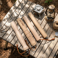 Fourchette et brochettes de barbecue en acier inoxydable ESTICK avec longueur réglable et manche en bois - Portable pour le camping en plein air et les grillades en arrière-cour