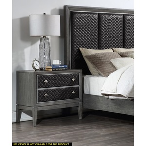Comodino Moderno per Camera da Letto con 2 Cassetti, Rivestimento in Ecopelle Grigia, Design Classico, Mobile in Legno - Product Image 5