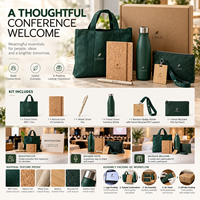 Kits Cadeaux de Conférence Personnalisés Écoresponsables avec Sac Fourre-tout RPET, Carnet en Liège, Stylo, Bouteille, Badge, Lanière, Pochette en Feutre – Fournisseur d'Entreprises
