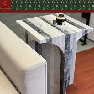 Table d'appoint de salon GOLDKING, blanc, gris, noir, marbre rayé, piétement en arche, OEM ODM, sur mesure, directement de l'usine - Product Image 5