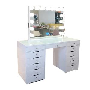 Table de toilette avec <span class=keywords><strong>miroir</strong></span> en verre à <span class=keywords><strong>LED</strong></span> personnalisée en gros, 12 tiroirs, application pour la chambre à coucher des femmes, grande table de toilette - Product Image 6