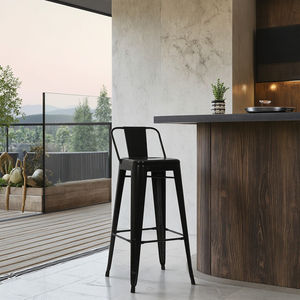 <span class=keywords><strong>Taburetes</strong></span> de Bar Modernos <span class=keywords><strong>con</strong></span> Estructura de Hierro y Cojín de Madera de Olmo, <span class=keywords><strong>Respaldo</strong></span> Medio, Sillas Altas Negras para Sala de Estar o Taller - Product Image 1