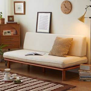 Sofá Cama con Estructura de Madera Maciza, Relleno de Espuma, Tres Plazas, Estilo Japonés, para Sala de Estar o Balcón, en Color Blanco, Marfil, Gris y Café - Product Image 1