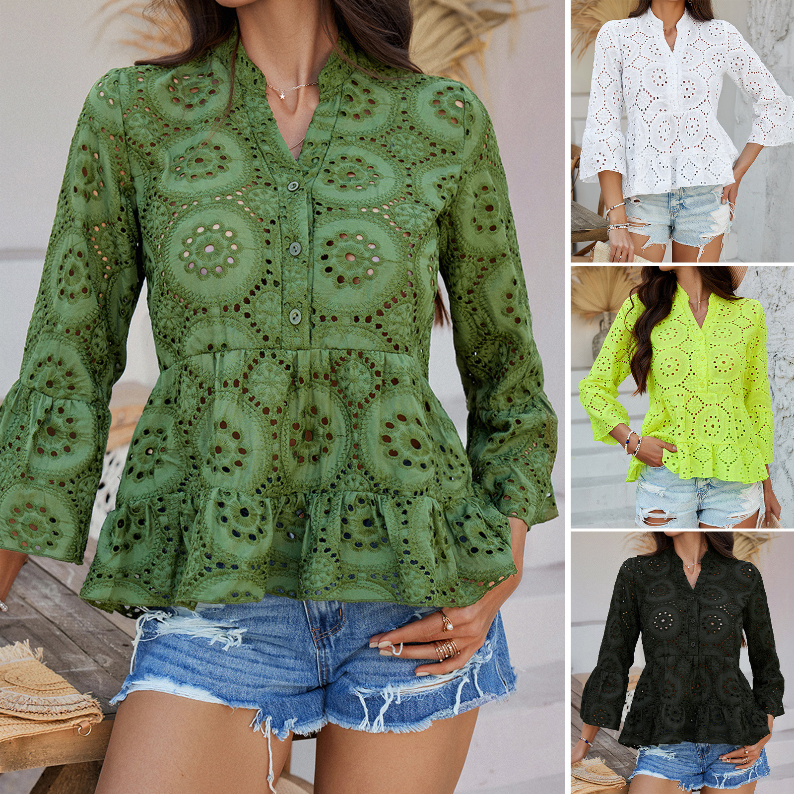 3 4 Sleeve Peplum Blouses - Wholesale & Custom Styles