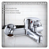 Mitigeur de douche thermostatique mural chromé style moderne à poignée unique avec pommeau de douche carré – Garantie 3 ans