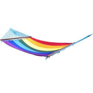 GSD <span class=keywords><strong>Hamacas</strong></span> <span class=keywords><strong>para</strong></span> acampar Cuerda <span class=keywords><strong>de</strong></span> algodón <span class=keywords><strong>para</strong></span> exteriores Hamaca doble con esparcidor <span class=keywords><strong>de</strong></span> <span class=keywords><strong>madera</strong></span> Patio Jardín Arco Iris Red Hamaca Cama - Product Image 1