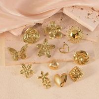 Pendientes de Mariposa Colgantes de Acero Inoxidable con Baño de Oro, Pendientes con Forma de Corazón y Flor para Mujer, Joyería