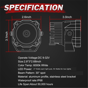 แสงสีขาว2.6นิ้ว2ชิ้น54W พื้นผิวลำแสงแคบติดตั้งบนพื้นผิวไฟ LED ทำงานขับรถทรงลูกบาศก์ - Product Image 6