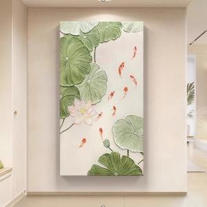Hand Painted Oil Painting Lotus And Koi Fish <b>Art</b> Wall Decor For Entrance Hallway Hanging Canvas Artwork Thick Texture Abstract - Product Image 1