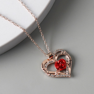 Set di Gioielli da Sposa di Lusso con Orecchini a Cuore, Collana con Ciondolo, Dolce Amore, per Donne, Collana con Ciondolo a Forma di Rosa - Product Image 3