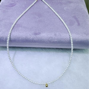 Collier de perles d'eau douce rondes plaqué or Zhuji, 2,5-3 mm, presque sans défaut, avec longueur réglable - Product Image 2