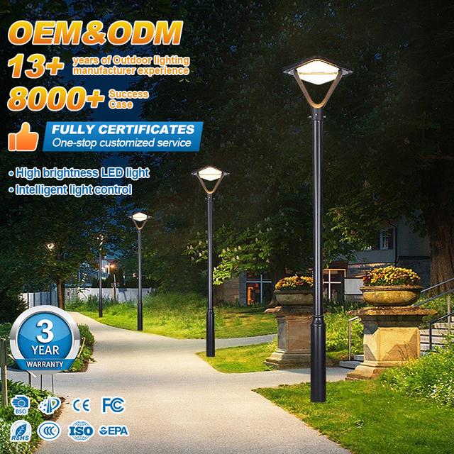 IP65 Die-cast Aluminum 20W Customizable High Pole Pathway Street Lamp Outdoor Solar LED Garden Lights Motion Sensor 360 Beam