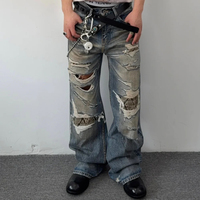 Jeans vintage déchirés, streetwear, fabricant, coupe ample, denim bleu délavé, jeans personnalisés, pantalon pour homme