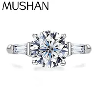 Bague en argent sterling 925 de luxe MuShan, sertie d'un moissanite rond, faite à la main pour femmes, plaquée or 18 carats, bijoux brevetés MST