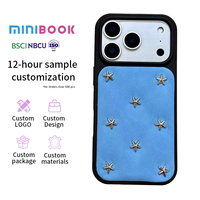 Coque Souple en TPU Minibook en Cuir avec Étoiles 3D Antichoc pour iPhone 17 16 Pro Max