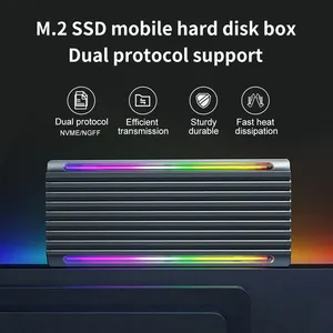 High Speed M.2 SATA NVME Protocol Heatsink SSD External Enclosure Type-C 10Gbps Data Transfer With Colorful RGB Light