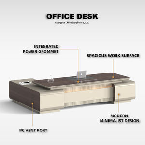 Escritorio Ejecutivo Moderno de Madera Maciza con Carga Integrada, Amplia Superficie de Trabajo y Cajones para Oficinas Comerciales y Domésticas - Product Image 2