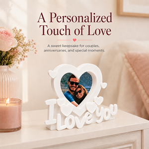 Cornice Portafoto 3D Stampata a Forma di Cuore 'I Love You', Cornice per Coppie da Scrivania, Espositore Fotografico Romantico da Tavolo - Product Image 1