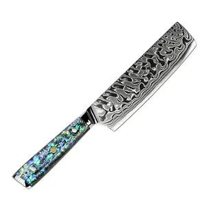 Dao Damascus Nakiri 7Inch Tay Cầm Vỏ Bào Ngư Mẫu Mới Về 2021