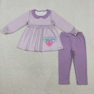 SR3476 RTS Combinaison à manches à volants et fermeture éclair pour bébés filles, avec broderie de chiot à rayures violettes, ensemble de pyjama mignon - Product Image 5
