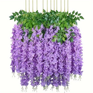 Branches de fleurs artificielles en soie glycine violette faites à la main, 110 cm, décoration suspendue pour la maison, le jardin et Thanksgiving - Product Image 4