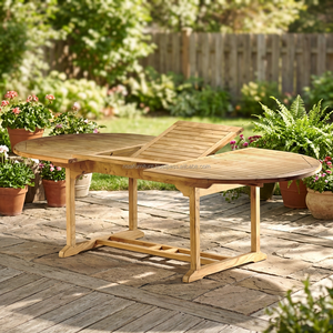 Modern Style Solid Teak Wood <b>Outdoor</b> <b>Dining</b> <b>Tables</b> <b>Extending</b> Oval Furniture with Folded Feature Nisa Furniture Model NFG73 - Product Image 3