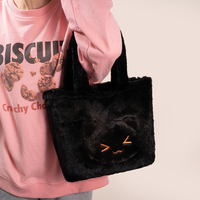 Sac fourre-tout en peluche chat, sac à main moelleux avec tête de chat 3D et nœud, sac à bandoulière en peluche longue et moelleuse motif animal de dessin animé Kawaii, grande capacité, vente en gros