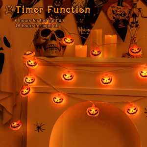 Guirlande lumineuse citrouille d'Halloween YN, alimentée par piles, étanche IP44, lumières LED orange féériques pour fête d'Halloween, patio, décoration intérieure - Product Image 2