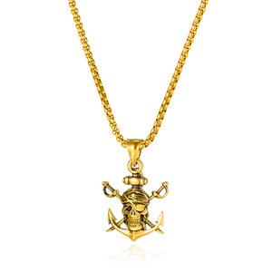 Collier pendentif en acier inoxydable pour homme, style punk gothique vintage, double épée, crâne, squelette, <span class=keywords><strong>ancre</strong></span> nautique, croix - Product Image 1