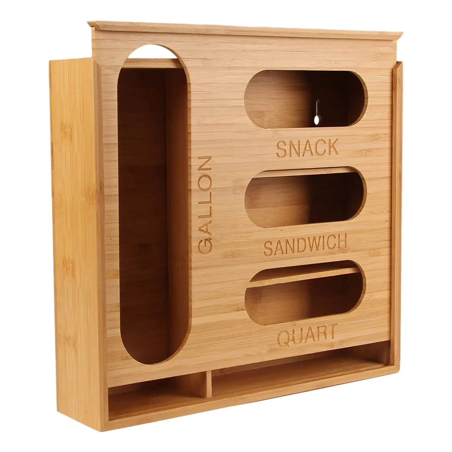 Bamboo Ziplock Bag Storage Organizer With Lid Cabinet Drawer Organization Compatible With Gallon Quart Sandwich Snack