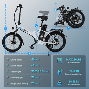 Bicicleta Eléctrica Plegable VARUN de 20 Pulgadas, 500 W, 32 km/h, Cuadro de Acero al Carbono, para Paseos en el Parque, para Parejas, Disponible en EE. UU. - Product Image 5