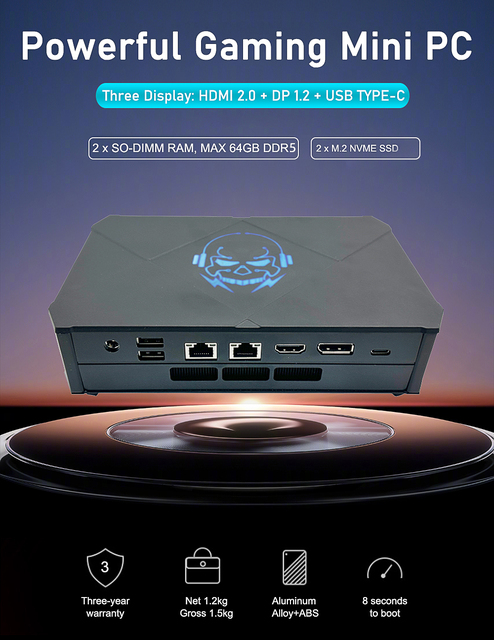 AMD Ryzen7-7940HS Support 64GB DDR5 Integrated Radeon 780M Graphics M.2 SSD Windows 10/11/Linux New Gaming Desktop Mini PC
