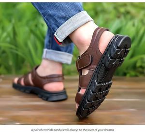 Sandales de plage pour hommes en cuir véritable avec semelle extérieure en TPR résistante à l'usure, antidérapante, imperméable, légère et respirante - Product Image 2