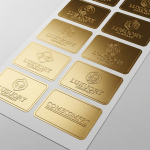 XJY adhesivo permanente personalizado oro lujo impermeable su propio logotipo de <span class=keywords><strong>negocio</strong></span> impreso impermeable transferencia UV 3D pegatinas metálicas - Product Image 4