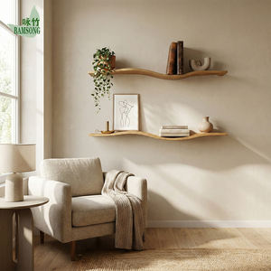 Étagères de rangement en bambou, étagère flottante ondulée, étagère murale décorative durable, étagère de rangement en bambou de style moderne du milieu du siècle pour la décoration de la maison - Product Image 4