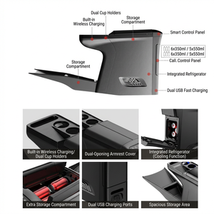Reposabrazos Personalizado para Coche VW T5 T6 <span class=keywords><strong>Caravelle</strong></span> Multivan, Caja de Almacenamiento con Refrigerador Opcional, Consola Central Multiusos de Fácil Instalación - Product Image 1