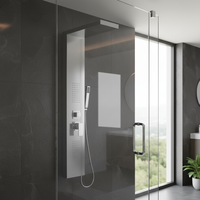 Système de panneau de douche à effet pluie multifonction en acier inoxydable avec jets de massage corporel, surface brossée, tour de douche de style resort
