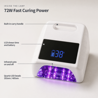Lampe UV/LED professionnelle rechargeable 72W à séchage rapide avec 36 ampoules quartz et base détachable