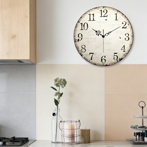 Antique Ivory Convex Plastic 8 Inch Rustic Hanging Quartz Analog Wall <b>Clock</b> for Country Kitchen Historic Manor or Heritage Home - Product Image 3