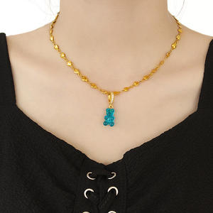 สร้อยคอหมีกัมมี่สไตล์ยุโรปอเมริกัน จี้หมีขนมรูปหัวใจชุบทองยอดนิยมในเกาหลี จี้แฟชั่น - Product Image 2