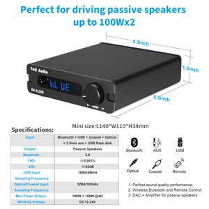 Penguat Audio Fosi Biru TPA3116 Stereo Audio Kelas D Nirkabel Power Amp Hifi 100W Speaker Pasif <span class=keywords><strong>Remote</strong></span> <span class=keywords><strong>Control</strong></span> DA2120B CB - Product Image 3