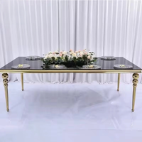 Meubles de réception de luxe en acier inoxydable, verre trempé blanc, table de banquet pour événements, table de mariage