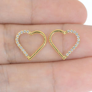 Anneau segmenté articulé en forme de cœur creux en <span class=keywords><strong>or</strong></span> massif 5A CZ, fabriqué en titane, conforme à la norme ASTM F136, pour <span class=keywords><strong>piercing</strong></span> au nez, à la conque - Product Image 5