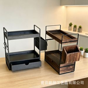 Étagère de rangement en bois à 2 niveaux, pour épices, cuisine, salle de bain, articles de toilette, noir foncé, étagère multi-niveaux - Product Image 3
