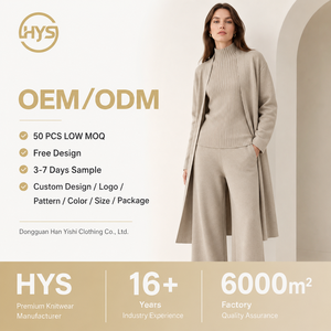 New Product Women's <strong>Winter</strong> Elegant Turtleneck Collar Simple Relaxed-Style <strong>Coat</strong> Vest and Wide-Leg Pants Knitting <strong>Set</strong> - Product Image 1