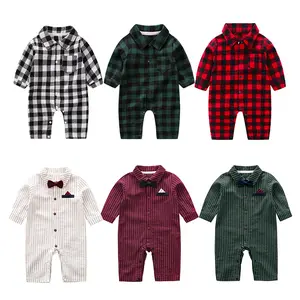 Vestiti primaverili pagliaccetto Plaid per bambini set di abbigliamento per neonati fornitore di vestiti per neonati pagliaccetto a maniche lunghe per il ragazzo