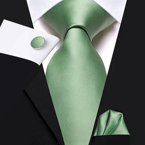 Cravates classiques formelles pour hommes en polyester uni, motif cachemire <span class=keywords><strong>vert</strong></span> <span class=keywords><strong>sauge</strong></span>, pour mariage et soirée, avec pochettes de costume et boutons de manchette - Product Image 1
