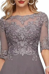 Abiti per la Mamma della Sposa con Applicazioni in Pizzo per Matrimonio Maniche a 3/4 Lunghezza al Polpaccio in Chiffon Abiti da <span class=keywords><strong>Sera</strong></span> Formali da Cerimonia per la Mamma - Product Image 4