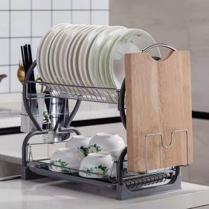 رف أطباق فولاذي للتخزين في المطبخ مع رف تجفيف بلاستيكي من طبقتين، منظم جديد لتخزين أدوات المطبخ لعام <span class=keywords><strong>2025</strong></span> - Product Image 1